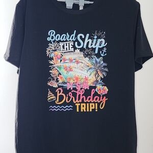 Board the Ship It's a Birthday Trip! Graphic Tee - Black